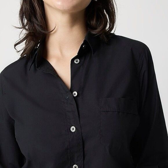 J Crew Womens Button Up Shirt Black XS Cotton Poplin Classic Preppy Work Office - Picture 2 of 11
